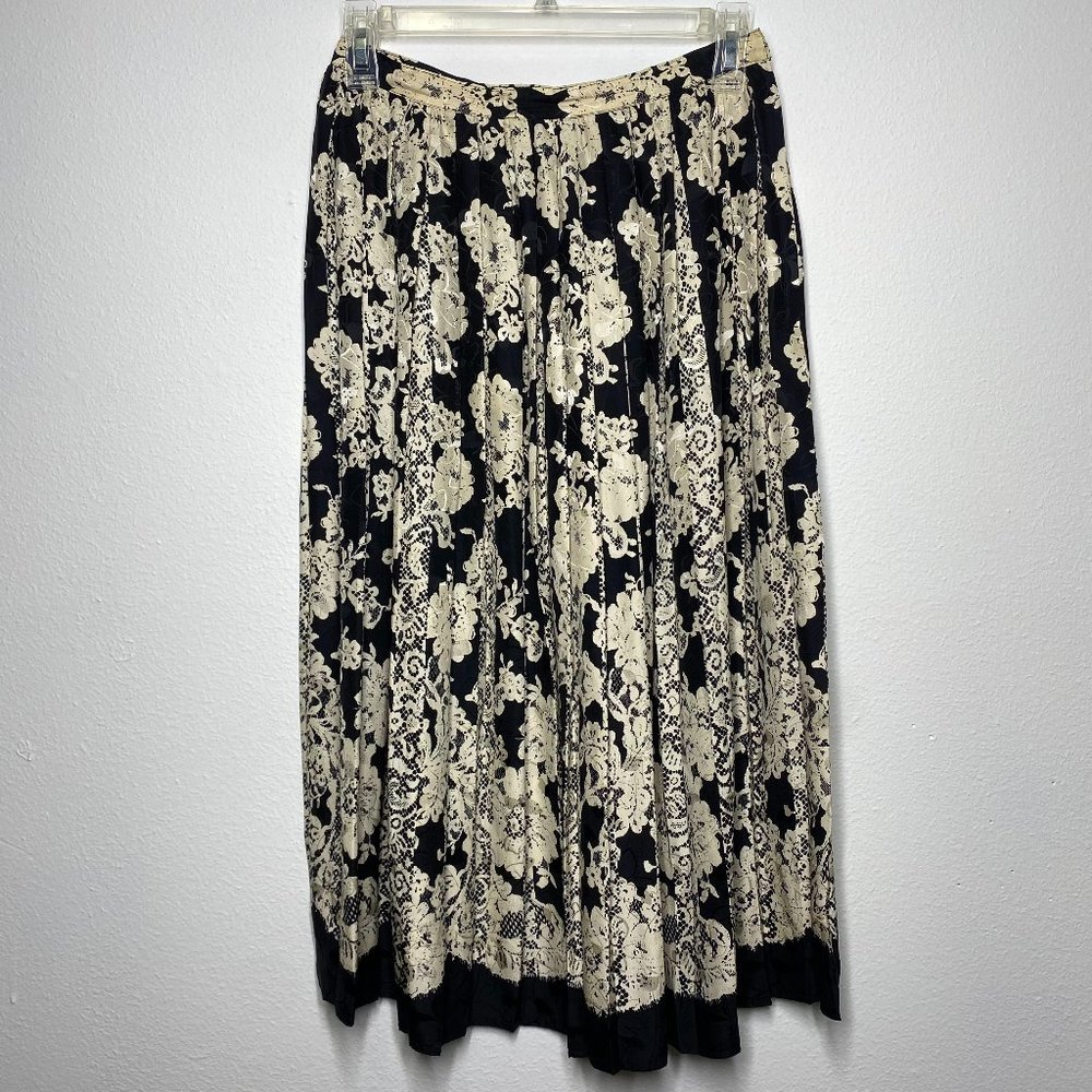 Vintage Maggy London Pleated Silk Midi Skirt 8